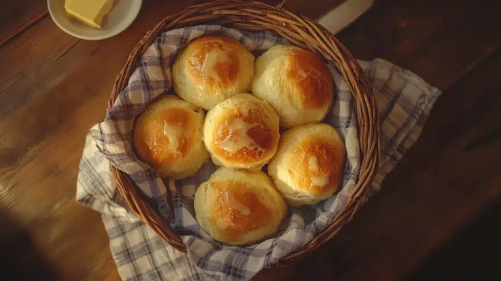 Golden Bubba's Dinner Rolls fresh from the oven, ready to serve.