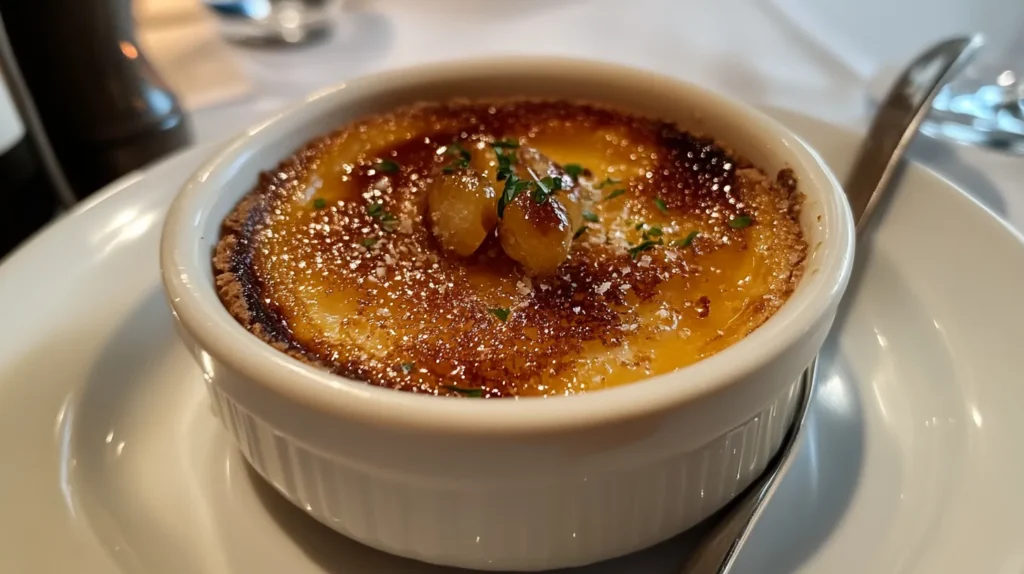 A beautifully crafted carb brulee with a crispy sugar crust and velvety, custard filling.