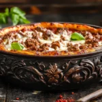 The perfect Chicago-style deep dish pizza, served straight from the pan with layers of cheesy goodness.