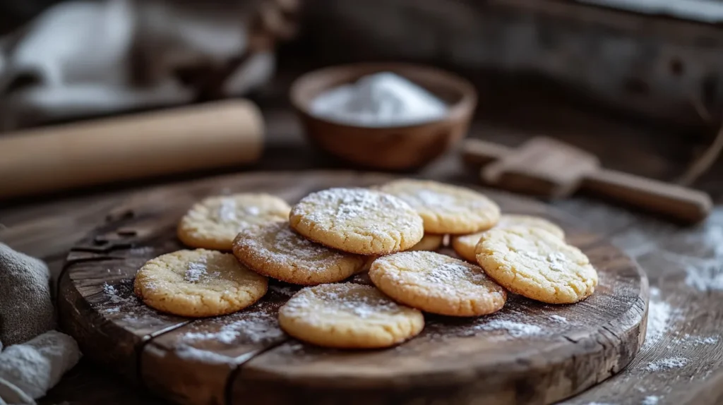 Easy homemade 3-ingredient sugar cookies on a parchment paper-lined tray.