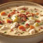 Warm and creamy chicken potato soup, perfect for a cozy meal.