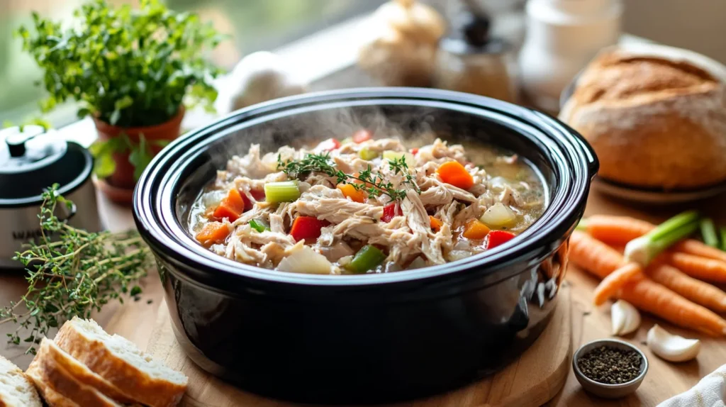 Easy crockpot chicken and vegetables, perfect for a comforting dinner.