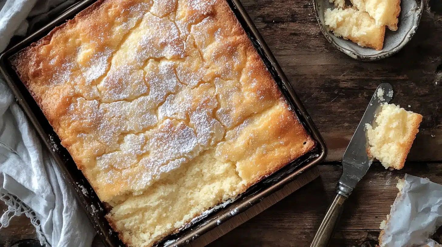 Light and fluffy Kefir Sheet Cake with a golden crust, ready to be served.