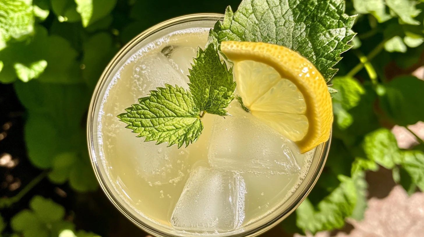 Citrusy Lemon Balm Drink served in a glass with ice and garnished with fresh mint leaves.