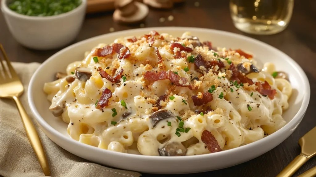 Creamy Macaroni Royal baked to perfection with a golden cheese crust.