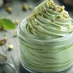 Luxurious pistachio cream spread on a slice of toasted bread, garnished with nuts.