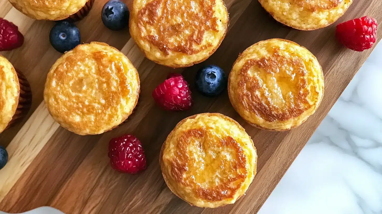 Delicious Protein Pancake Muffins stacked on a plate, perfect for breakfast or a snack.