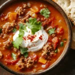 Hearty Pumpkin Chorizo Soup, rich in flavor with a balance of spicy chorizo and sweet pumpkin.