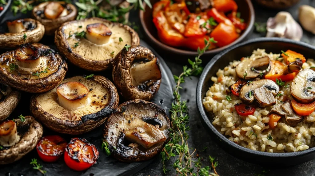 Trumpet mushrooms sautéed in olive oil, adding rich flavor to the dish.