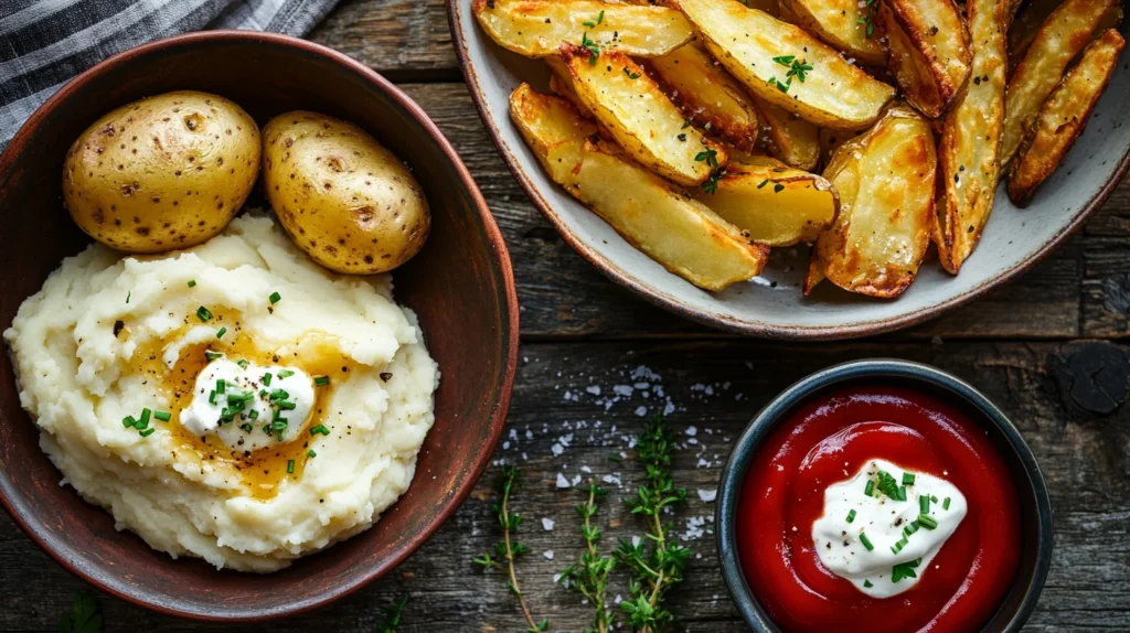 Creamy baked russet potatoes with a perfectly fluffy center and a golden, crispy exterior.