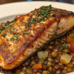 A hearty salmon and lentil dish packed with protein and flavor.