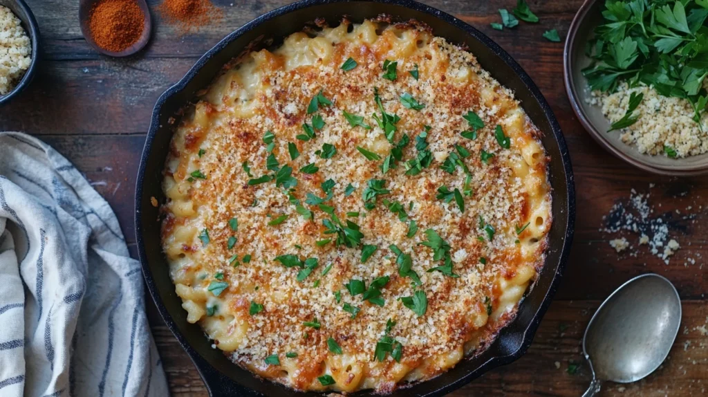 Delicious smoked mac and cheese with gooey melted cheese and a smoky flavor, perfect for comfort food lovers.