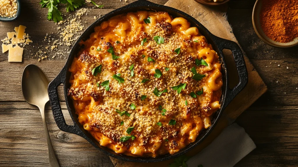 Smoked mac and cheese oozing with melted cheese, featuring a perfect blend of smoky and savory flavors.