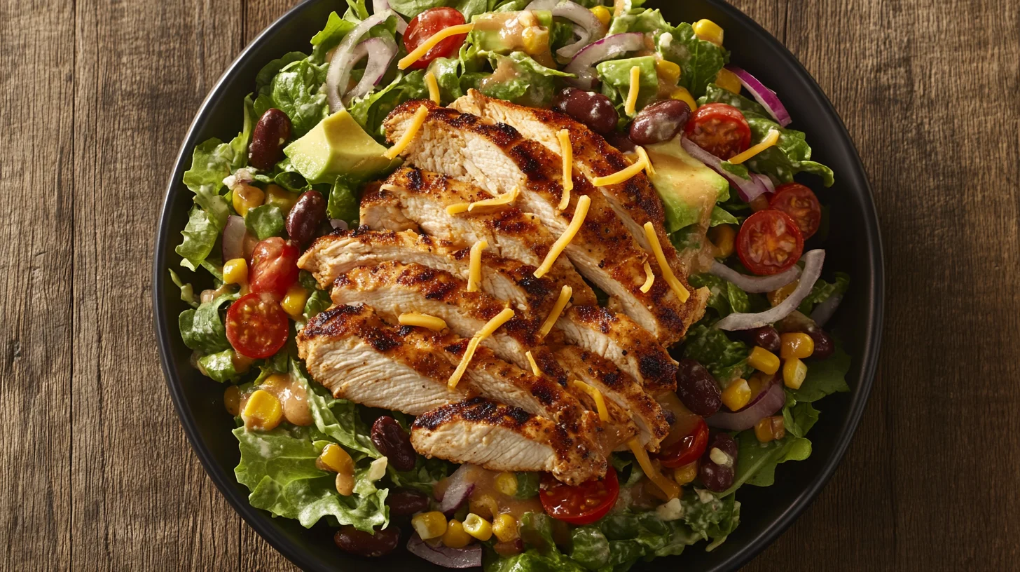 A vibrant Southwest Chicken Salad with grilled chicken, avocado, corn, and a zesty dressing.