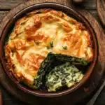 Warm and golden Spinach Kugel with a rich spinach and noodle filling, served fresh from the oven.