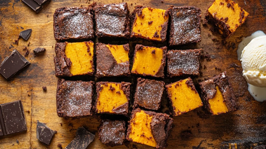 A close-up of a slice of sweet potato brownies, showing a soft and decadent interior.