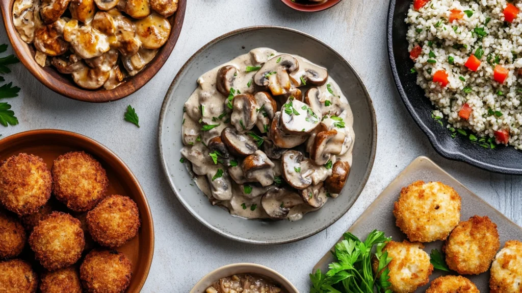 A delicious vegan mushroom soup made with fresh mushrooms and plant-based ingredients.