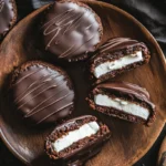 Freshly baked choco pies with a crispy outer layer and marshmallow filling.