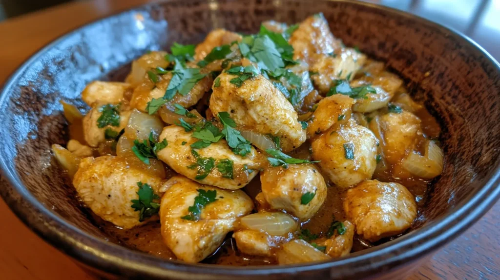 Churu Chicken Amarillo served with traditional Peruvian rice and garnished with cilantro.