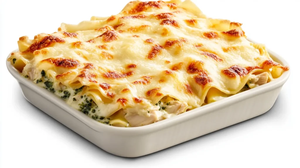 Chicken and Pesto Lasagne Recipe served with a side salad.