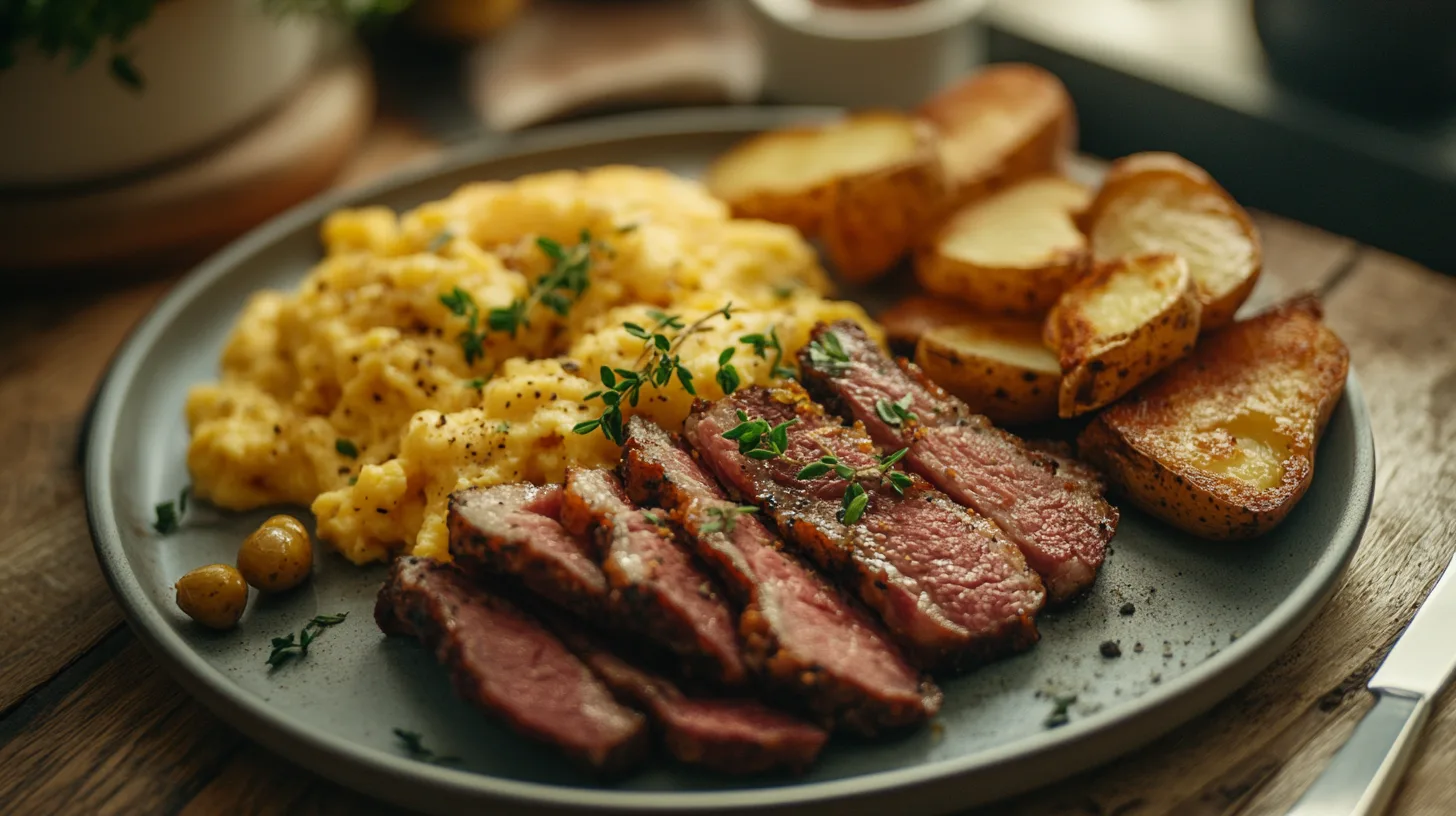 Easy and savory canned corned beef breakfast with eggs, potatoes, and toast.