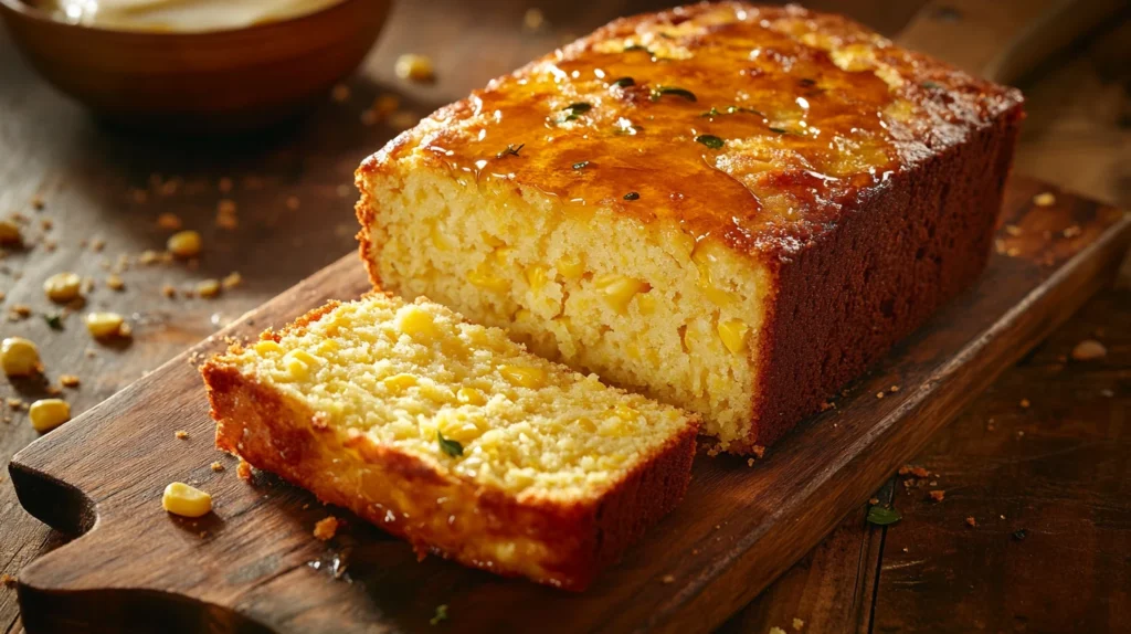 Golden, moist slices of Fat Daddy's cornbread served on a plate.