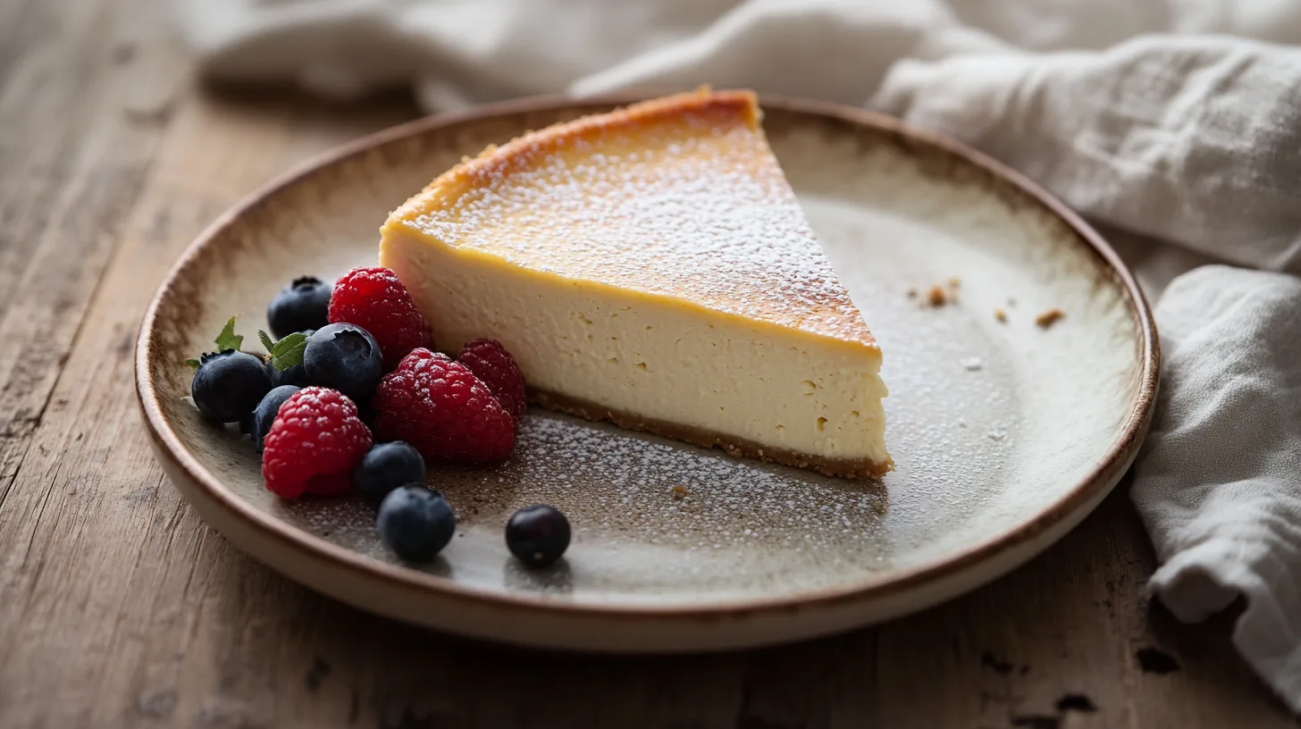 Classic French cheesecake with a golden crust and a creamy, mousse-like texture.