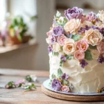 Flower and birthday cake featuring fresh blooms and a personalized design.