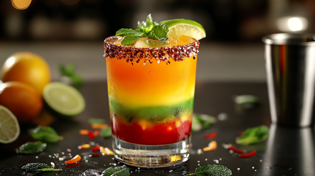 Vibrant and refreshing Jalbitedrinks liquor cocktail with ice and citrus garnish.